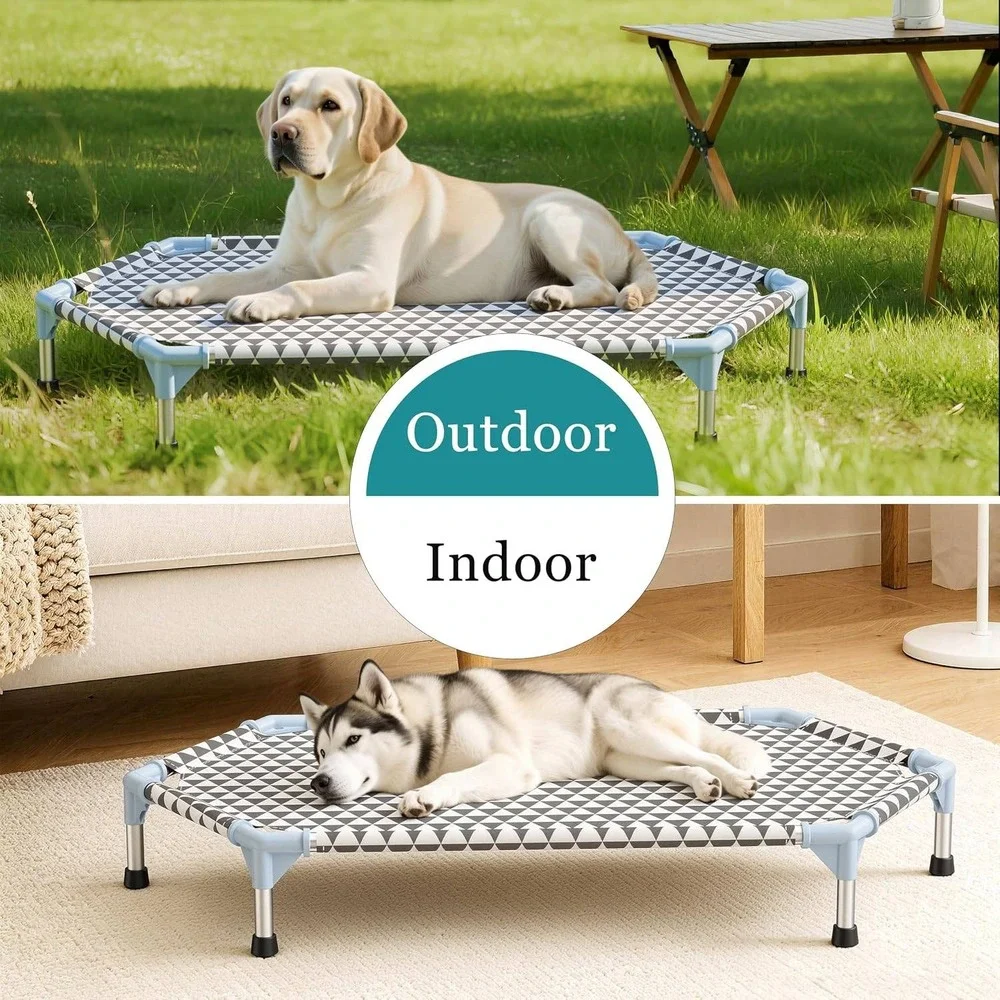 Elevated Pet Dog Bed Gray White Medium Stainless Steel Indoor Outdoor Sleep Cot